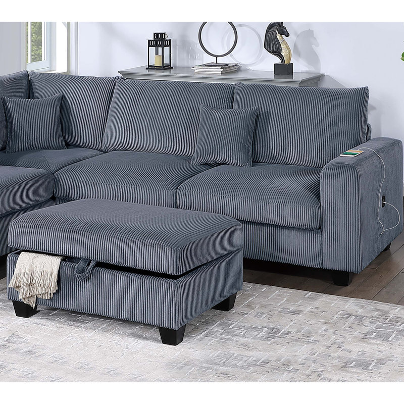 Ensemble de canapé modulaire 3 pièces de style moderne avec port USB et repose-pieds avec accoudoir à droite et canapé à accoudoir à gauche