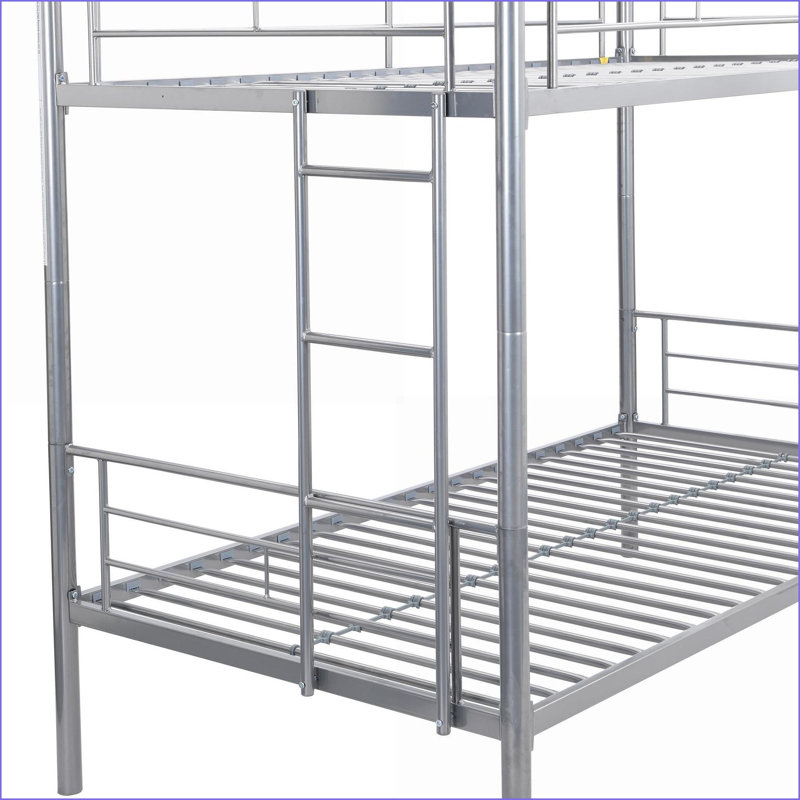 Structure de lit superposé simple au-dessus d'un lit simple en métal - Argent, silencieux, sans sommier, peu encombrant pour les chambres