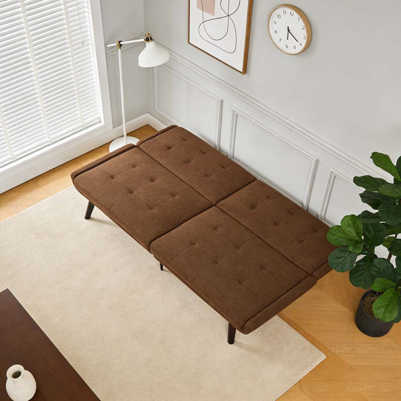 63" Sleeper Couch with 5-Position Adjustable Backrest,Convertible Futon Sofa Bed, Brown