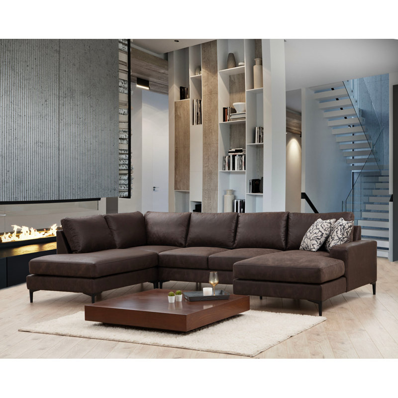 Stylish Corner Sofa, Brown Fabric, 78.7 x 123.6 x 61.0 inches | Beech Wood & Chipboard Frame, 100% Polyester Upholstery | Soft Grey Foam & Spring Seating, Fixed Cushions, Dry-Cleanable | Modern Living Room Furniture