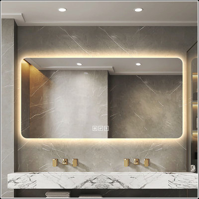 Miroir de salle de bain 48 * 24 po à DEL, résistant à la corrosion, trois couleurs à intensité variable, miroir rétroéclairé avec fonction de désembuage à une touche