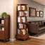 Bibliothèque rotative, bibliothèque d'angle à 360 degrés pour les petits espaces, étagère de rangement à 6 niveaux avec roulettes, rangement en bois étroit pour la chambre à coucher, le salon et la salle d'étude