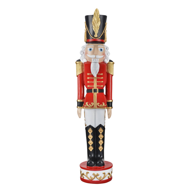 The Nutcracker Soldier Christmas Decor Polyresin Figurine, White Red, 37.5" H x 9" W x 7.5" D