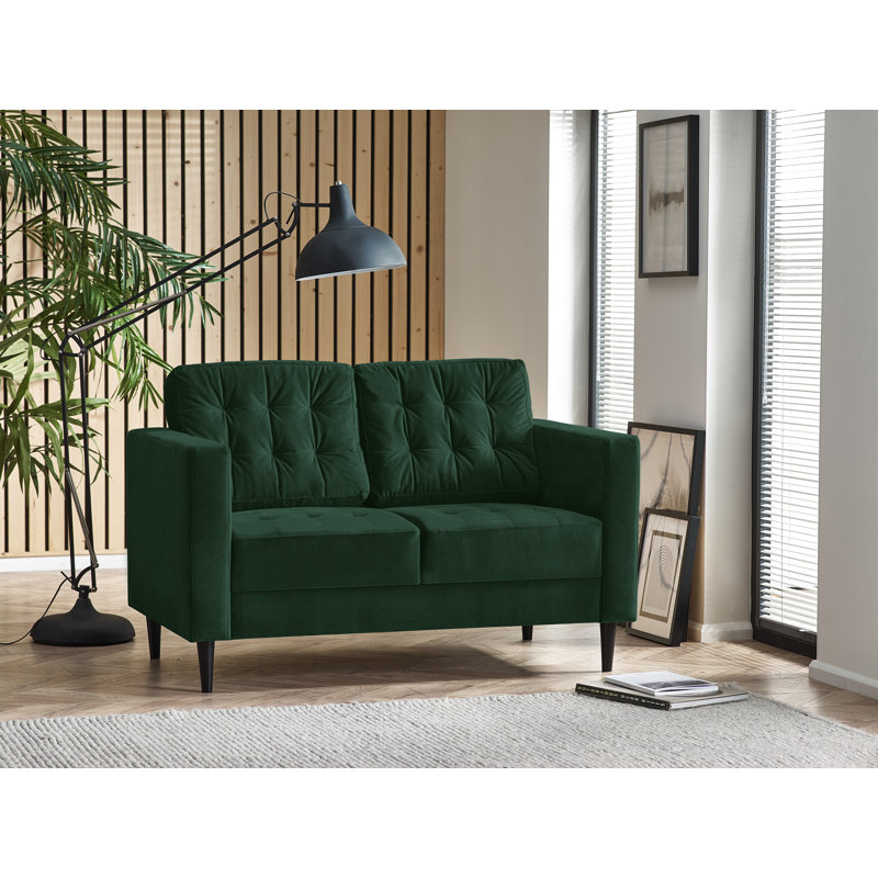 Jodi Velvet Sofa - Upholstered Modern Retro Fabric Stylish & Contemporary, 2 Seater, Emerald
