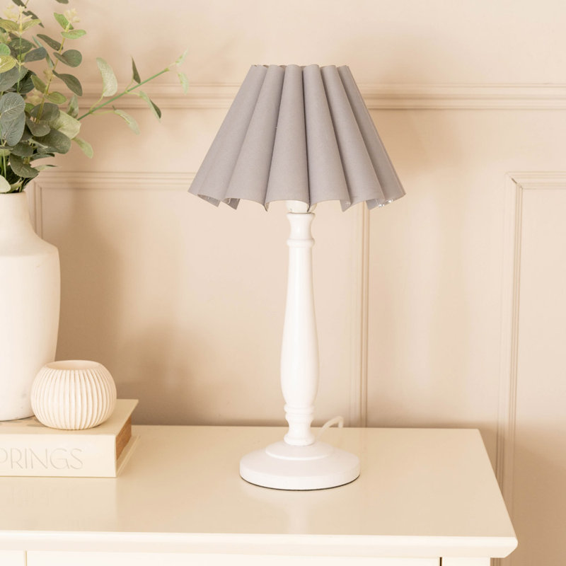 Rusne Wood Table Lamp, White, No, Grey