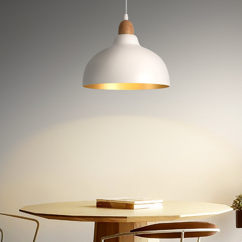 11.81" Minimalist White Dome Pendant Lamp, White/Natural, White