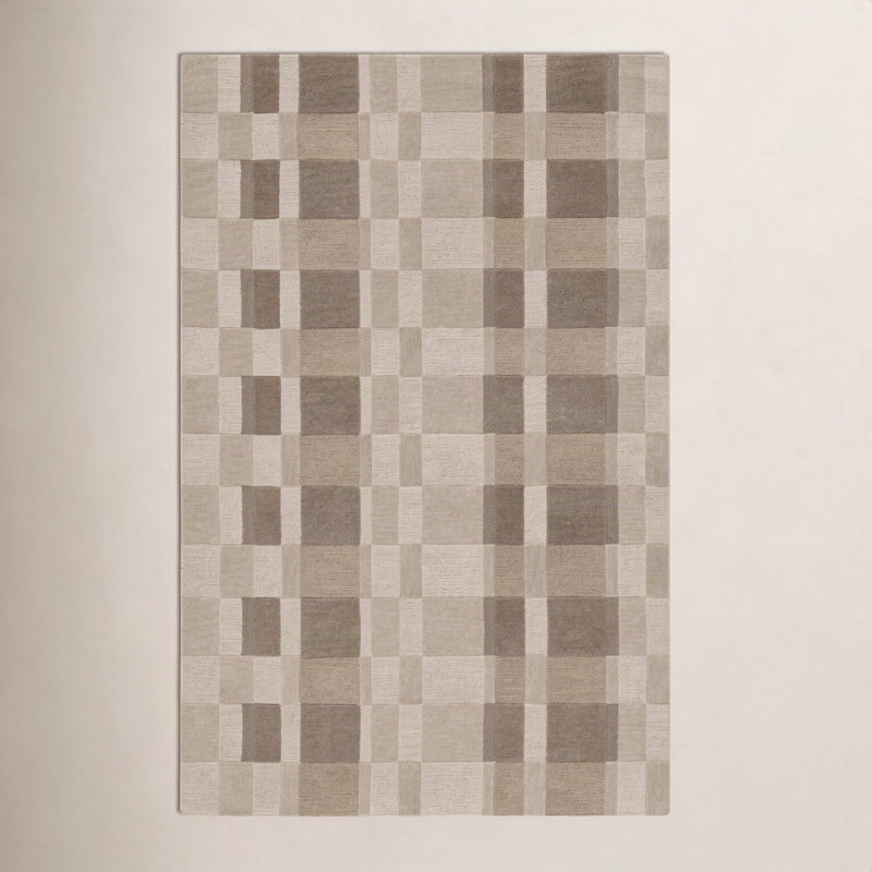 Gemo Hand Tufted Wool Indoor Rug, Neutral, Rectangle 5' x 8'