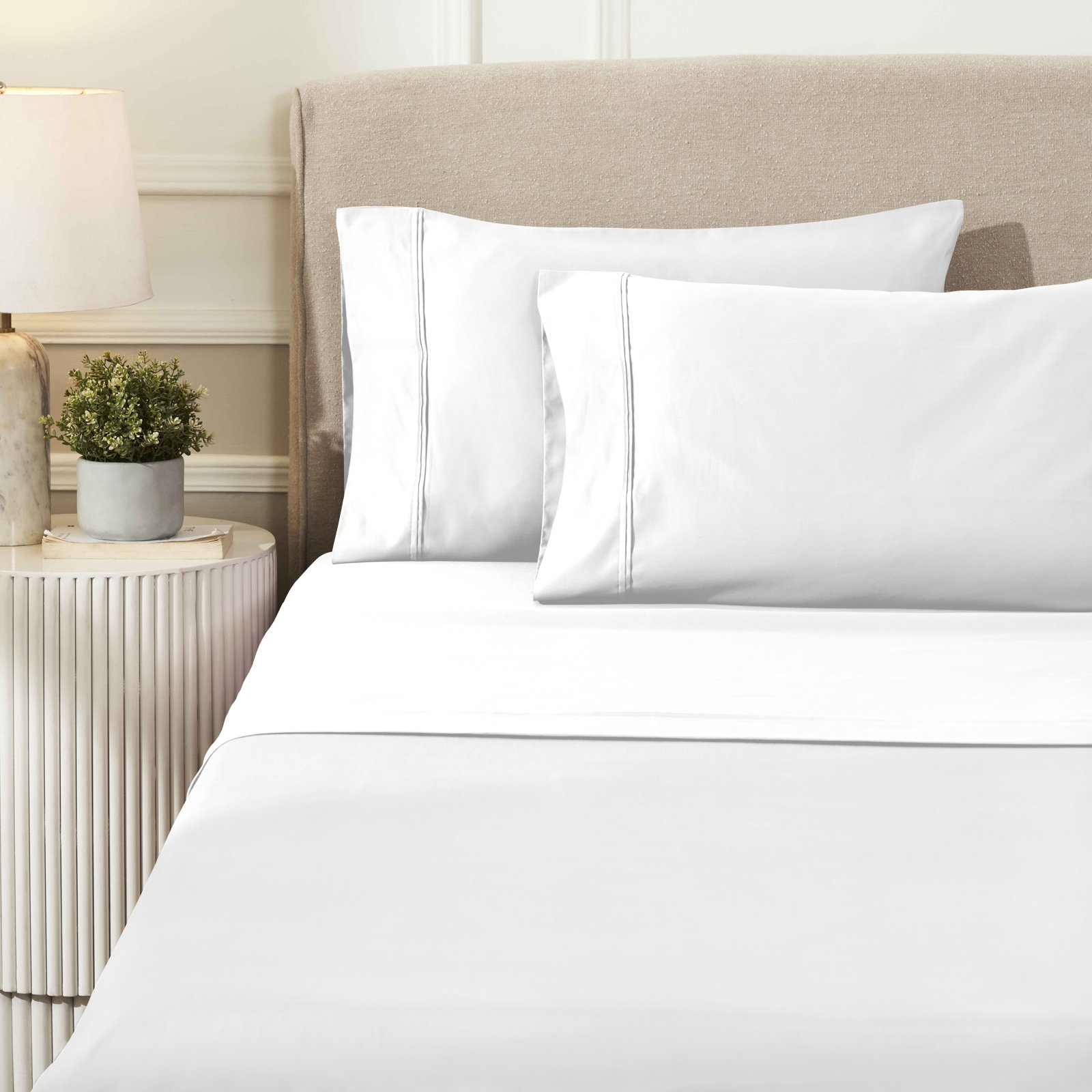 Mellark Cotton Sheet Set, White, King Sheet Set with 2 Pillowcases