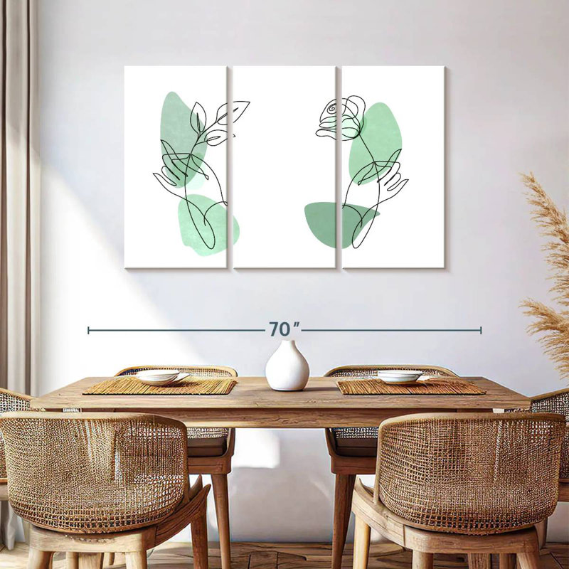 Harnek Minimalist Green Rose Lines, 36" H x 57" W