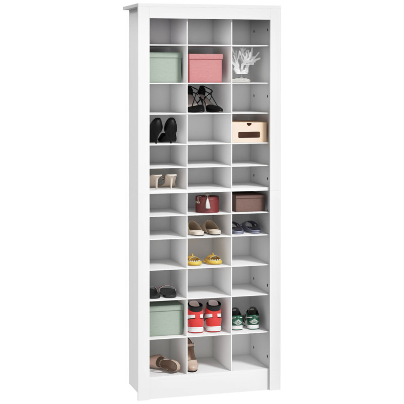 71 po, range-chaussures 71 po, armoire à chaussures étroite pour vestibule avec cubes ouverts pour 36 paires, blanc, buffet