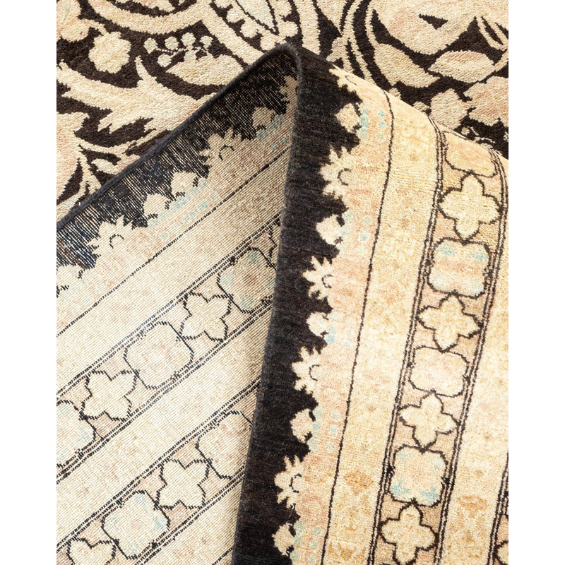 Tapis unique noué à la main Gogold Mogul - noir / beige, 8 pi 5 po x 10 pi 10 po