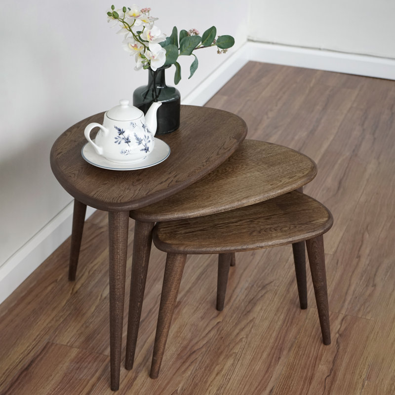 Chestnut Round Walnut and Beech Nesting Tables Set