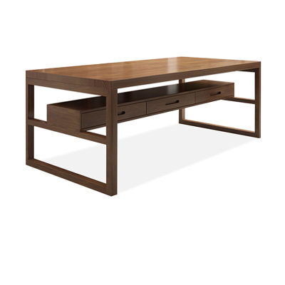 Brown Rectangular Solid Wood with 3 drawers desk
