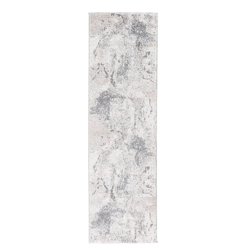 Tapis abstrait en polyester tissé à la machine crème, Tapis de couloir 2 pi 6 po x 8 pi