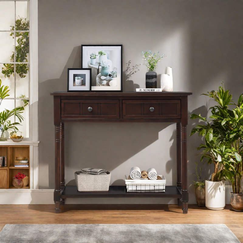 Console Daisy Series avec deux tiroirs et une tablette inférieure, Espresso