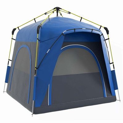 Outsunny Camping Tents 4 Person Pop Up Tent Quick Setup Automatic Hydraulic Family Travel Tent w/ Windows, Doors Carry Bag Included