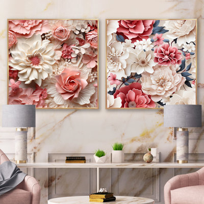 Pink And White Romantic Lace Whispers Flowers III - Floral Square Collage Set Of 2