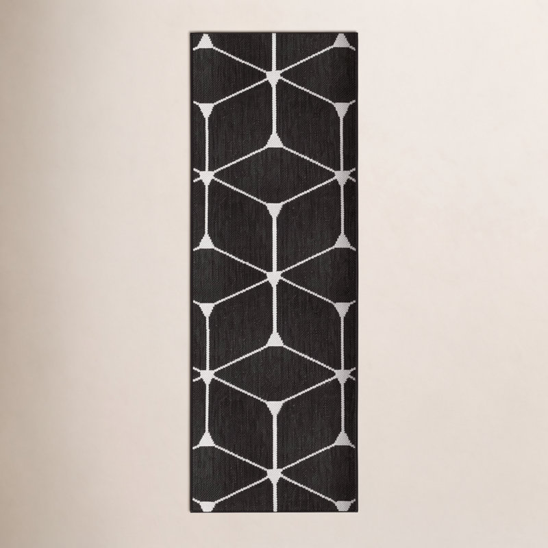 Tapis intérieur / extérieur noir Abbi, Tapis de couloir 2 pi x 6 pi