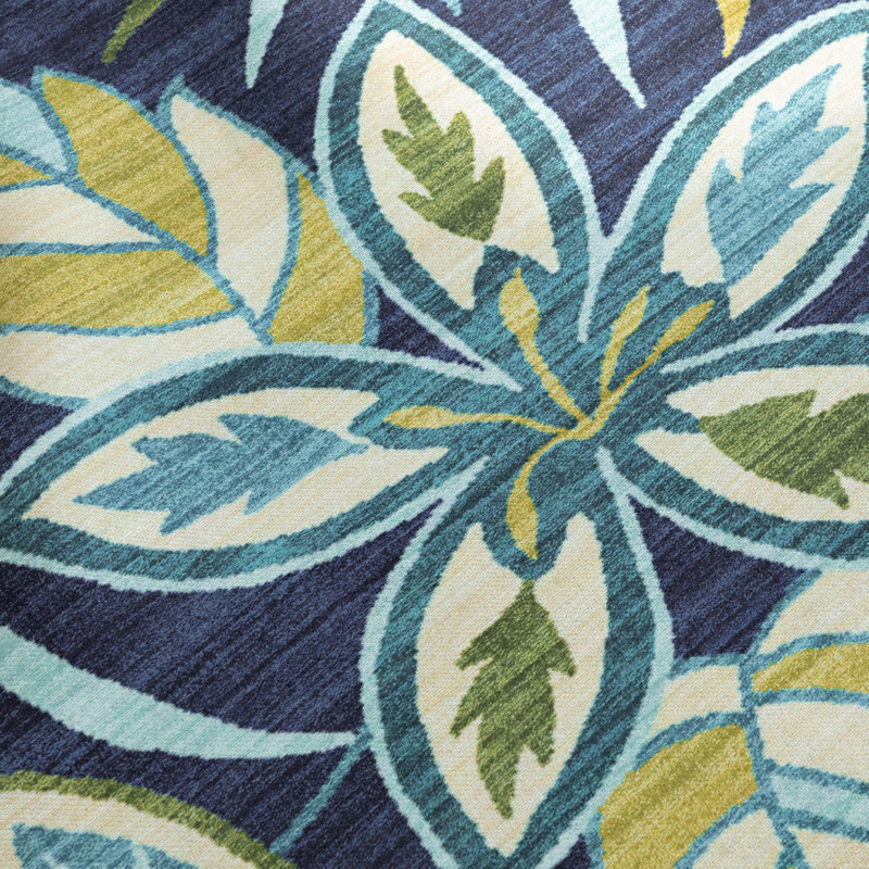 Tapis d'extérieur Floral Design Performance bleu / vert, Rectangle 7 pi 6 po x 9 pi 6 po
