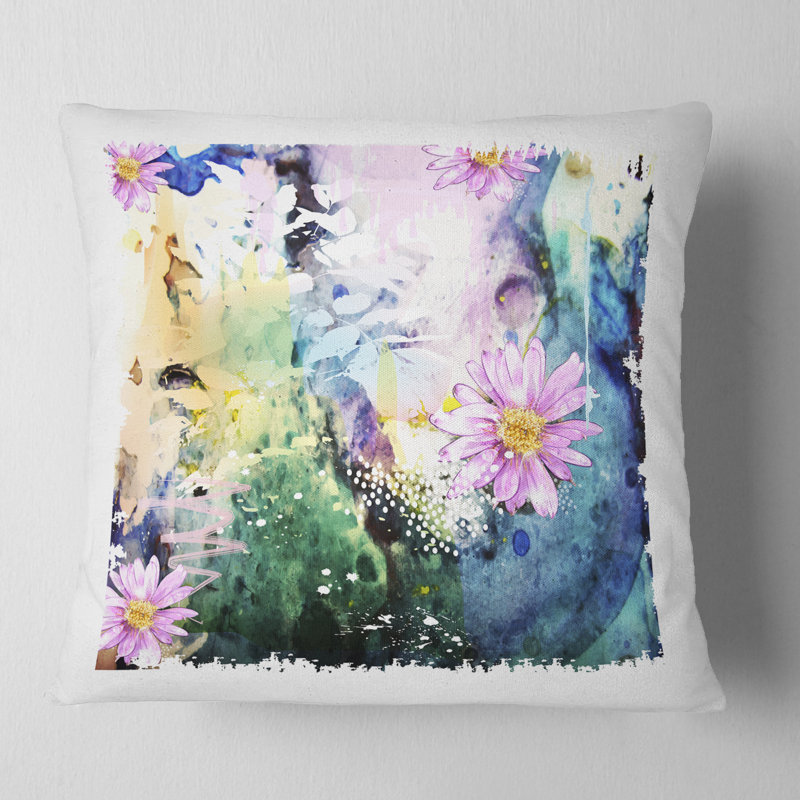 Coussin abstrait d’art floral, 16 po x 1 po, Coussin décoratif