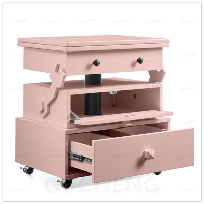 High-Gloss Lacquered Adjustable Height Rolling End Table with Charging Station, Universal Wheels, and Storage Drawers for Living Room and Bedroom