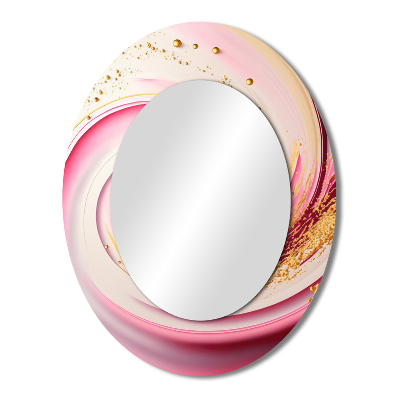 Rose et or abstrait cercles I - décor de miroir mural ovale rose, 43 po x 33 po