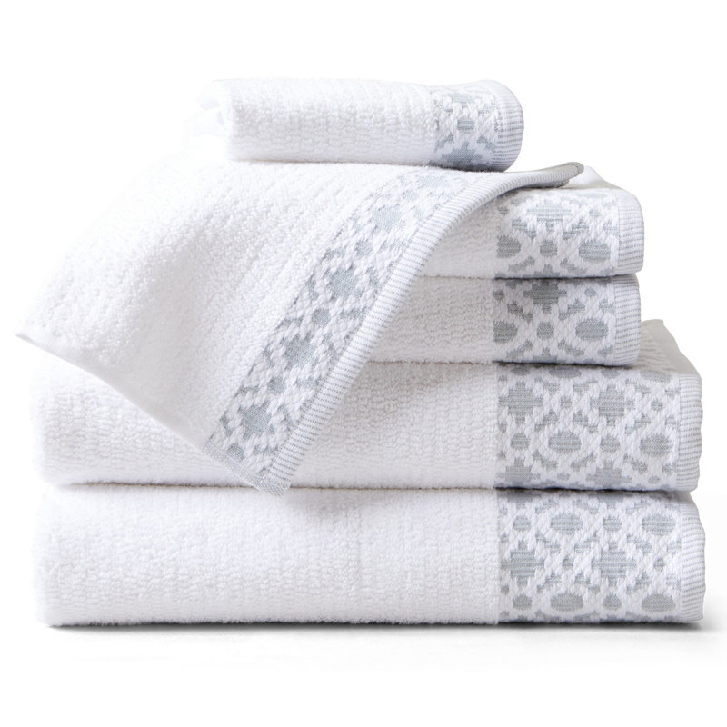 Ensemble 6 serviettes de bain en coton Shalyssa, Gris clair / Blanc