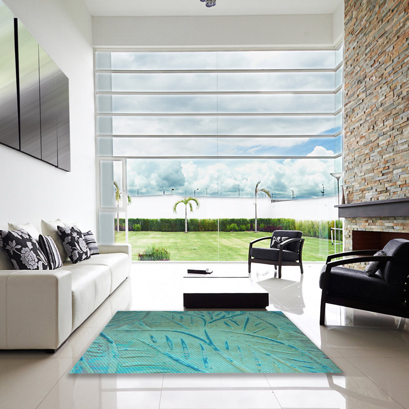 Tapis bleu tissé à la machine, Carré 5 pi
