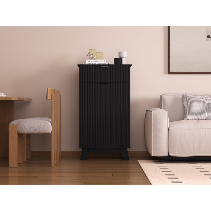 Wave Design 2-Drawer Tilt Out Trash Cabinet, MDF Freestanding Kitchen Trash Can with Storage (Can Not Included), Black