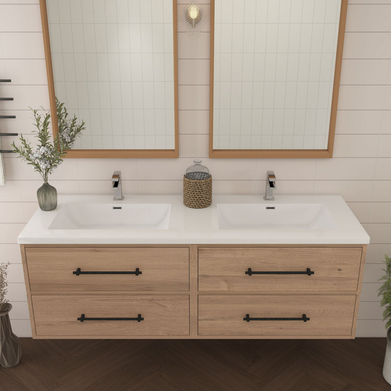 Meuble-lavabo mural 48 po avec lavabo en acrylique renforcé Victoria, Chêne rouge