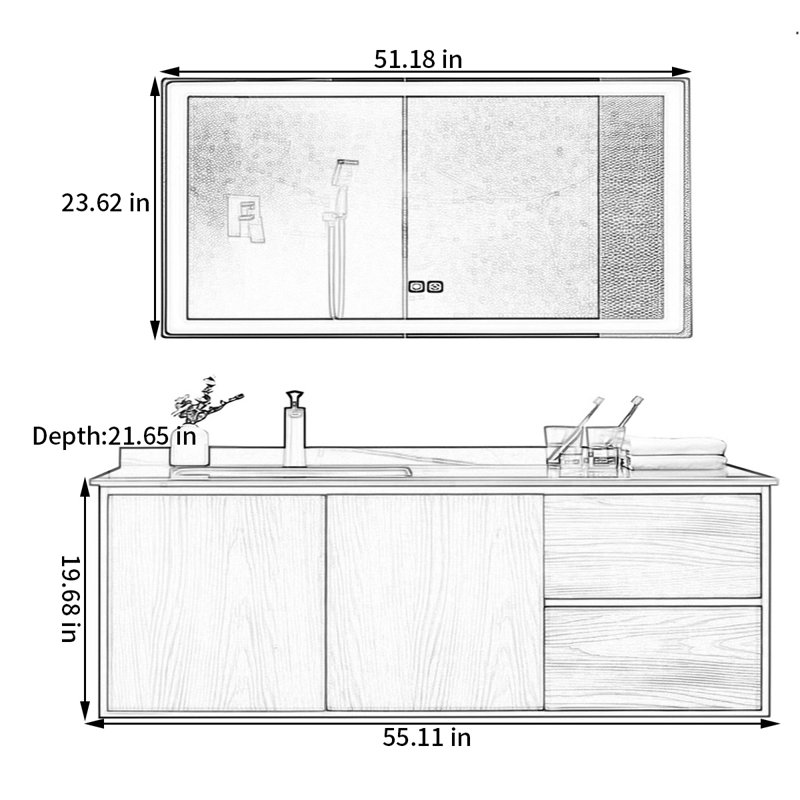 Modern simple rock plate bathroom cabinet, 19.68" H x 55.11" W x 21.65" D