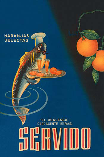 « servido selected oranges » par machirart rétro, H 66 po x l 44 po x P 1,5 po
