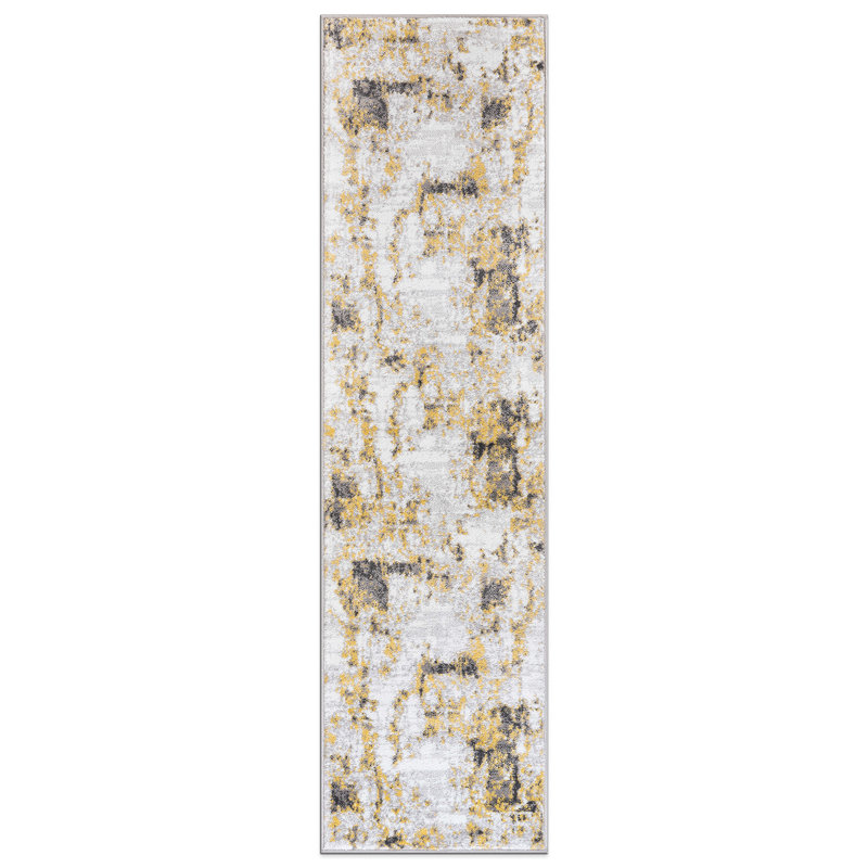 Stelia Abstract Gray/Yellow/Ivory Area Rug, Runner 2' x 7'