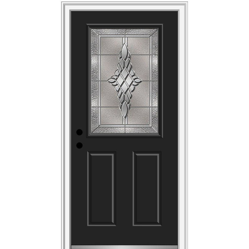 Porte d'entrée pré-suspendue en fibre de verre 1/2 panneau 2 panneaux Grace Grace, H 80 po x l 36 po x P 1,75 po, Noir