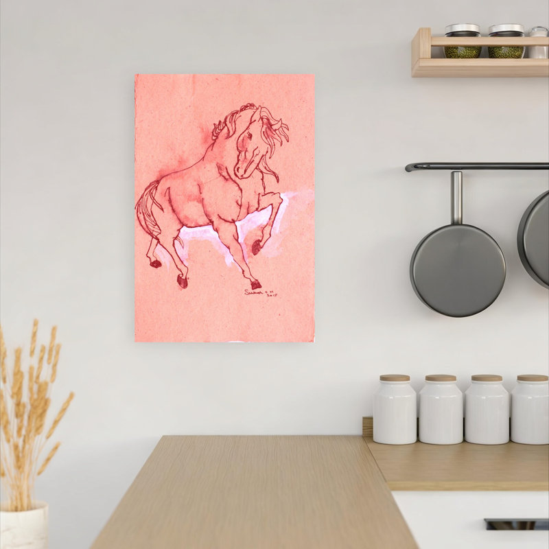 Art mural majestueux étalon rouge contemporain, 18" H x 12" W