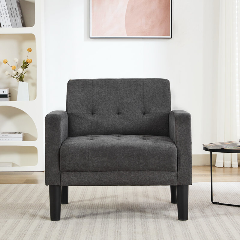 Tufted Accent Living Room Armchair, Dark Gray Polyester