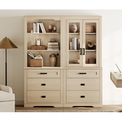 2 Column 3 Tier Bookcase With Drawer,73.3" Tall Floor Standing Bookshelf,Modern Farmhouse Display Storage Cabinet With Adjustable Shelves