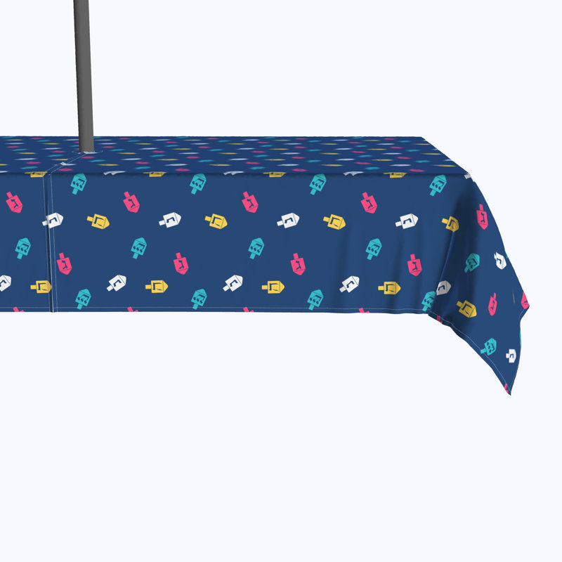 Geometric Hanukkah Tablecloth, 120" x 60", Simple Dreidel Toss