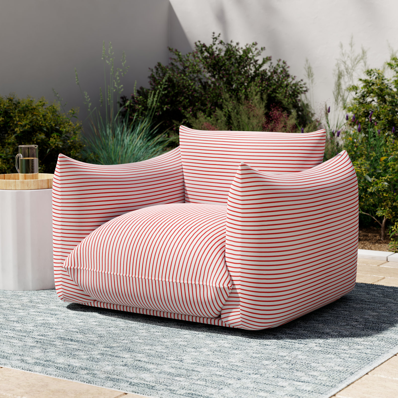 Patio Lounge Chair, Red/White