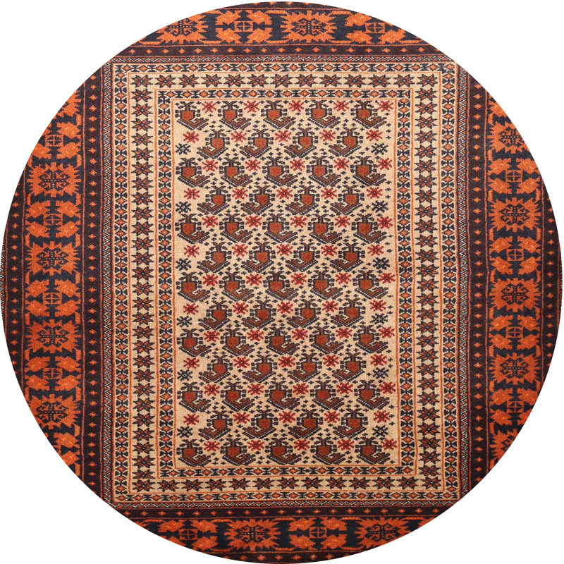 Tapis oriental multicolore tissé à la machine Oriental, Rond 4 pi