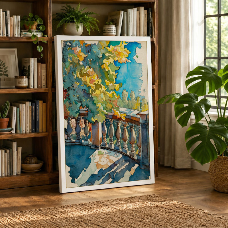Sunlit Balcony Garden Coastal - Wrapped Canvas, 24x16 - 61.0 x 40.6 cm, Cream Border