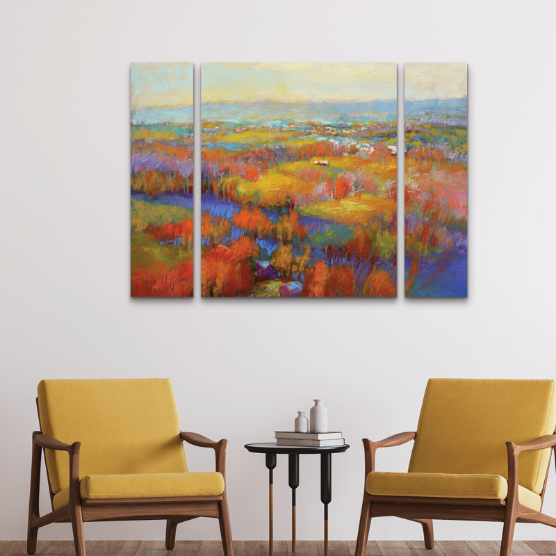 Ensemble de 3 panneaux muraux - Dorothy Fagan «Nestledbytheriver», art mural sur toile pour le salon, la chambre à coucher ou le bureau 
