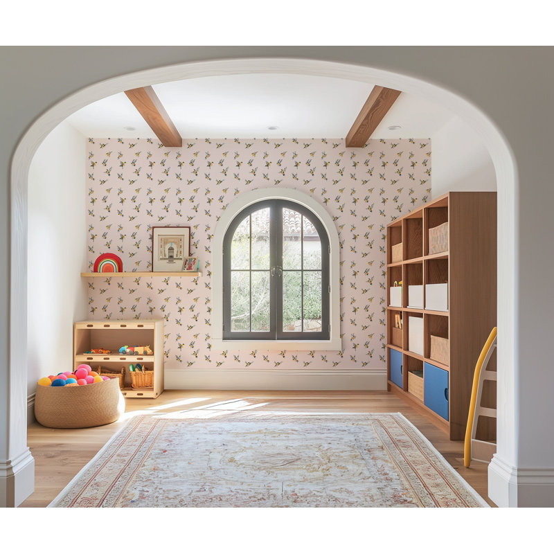 Flight of the Finches - Wallpaper, Sunbleached Pink, Peel & Stick, Self-Adhesive