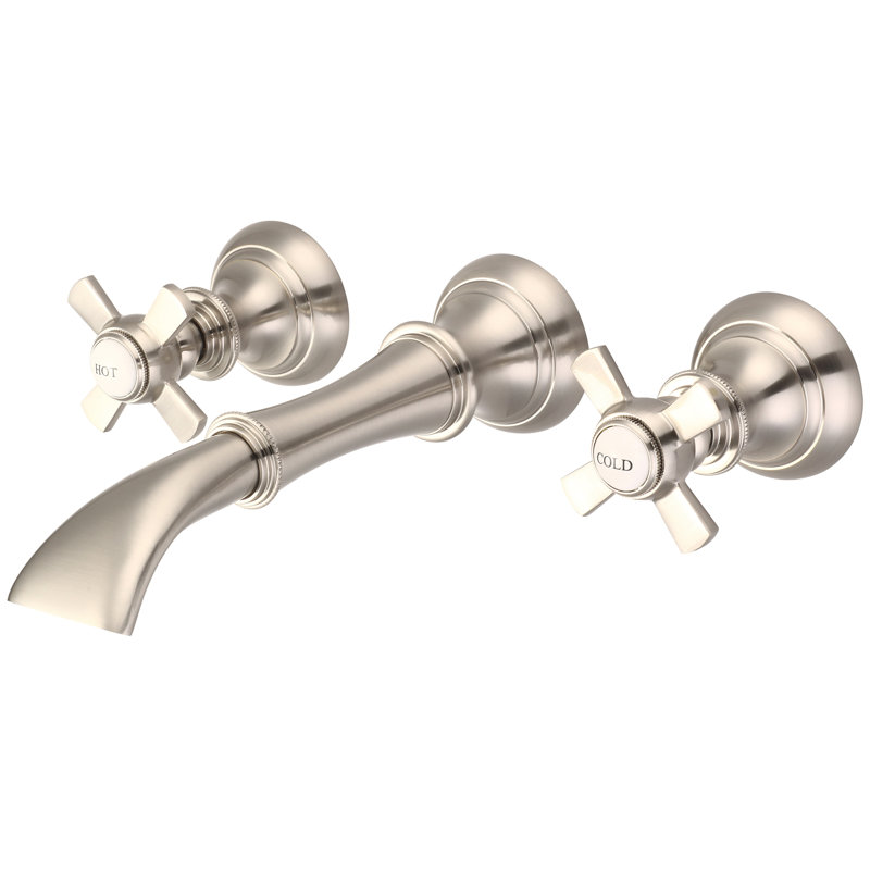 2-handle Bathroom Faucet, Flat Metal Cross Handles with Labels, Brushed Nickel