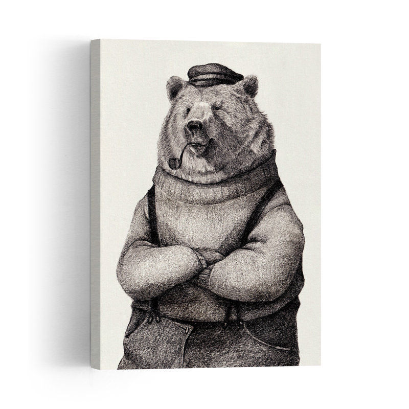 Bear In Vintage Attire Vintage Beach Wall Art Print, 18" H x 12" W