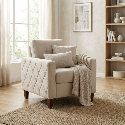 Chaise rembourrée capitonnée avec accoudoirs à boutons carrés capitonnés, meubles de salon transitionnels en tissu de polyester