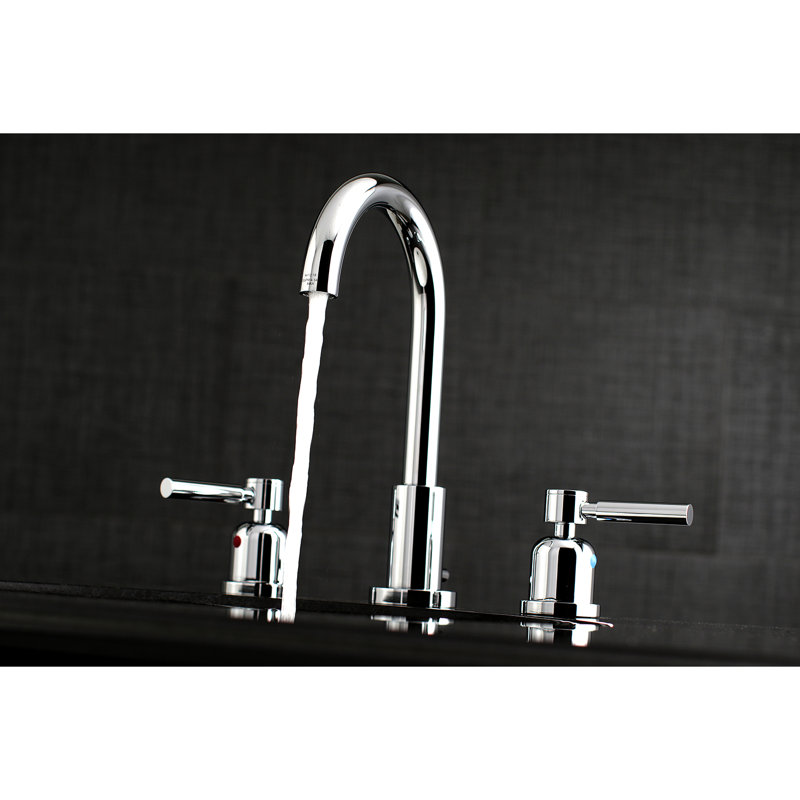 Kingston Brass Concord Two-Handle 3-Hole Deck Mount Widespread Bathroom Faucet with Brass Pop-Up Drain, Polished Chrome