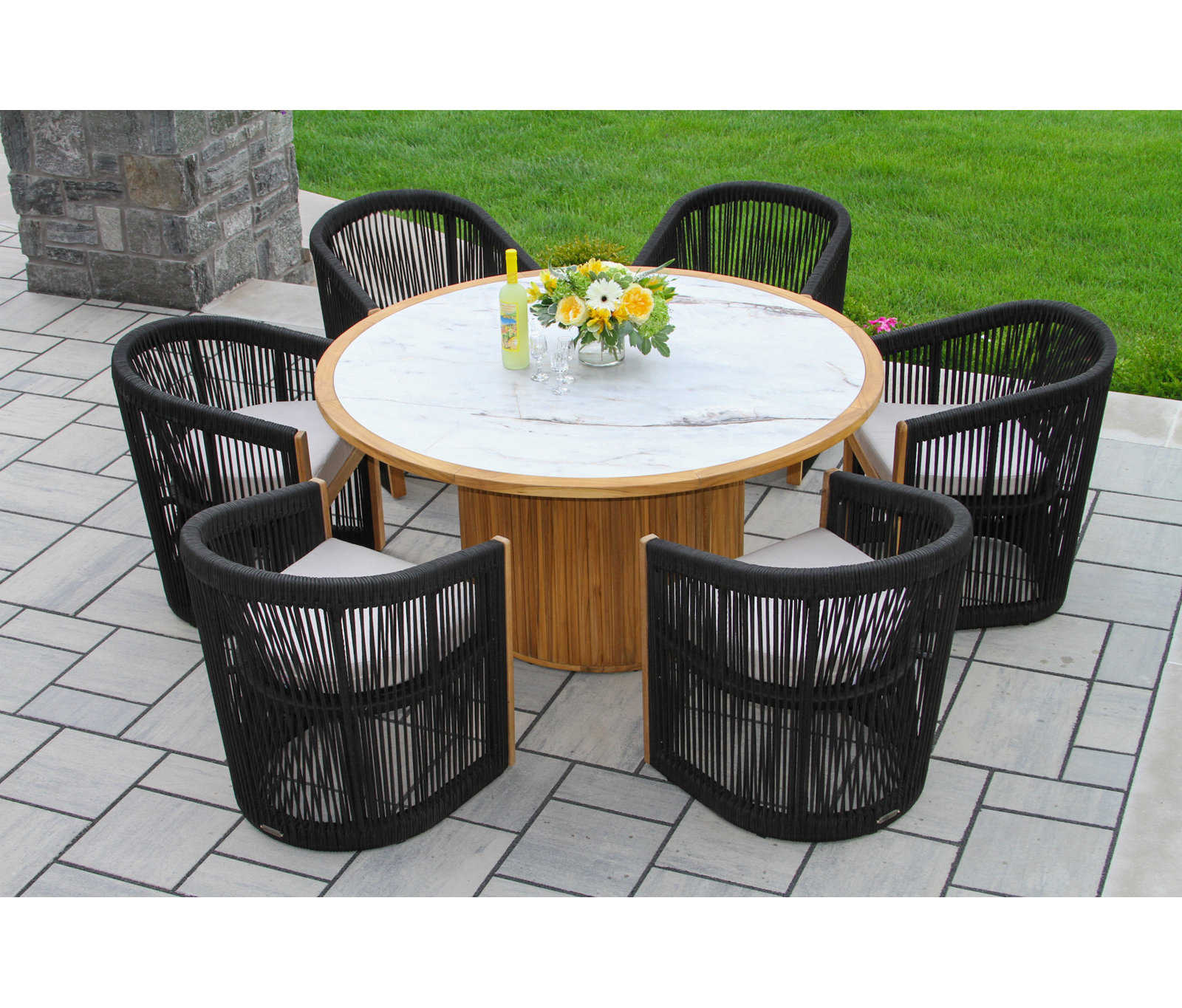 Aniston 60" Sunbrella® Patio Dining Set, Ivory