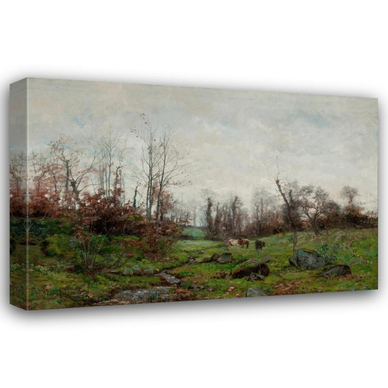 "Bétail par un ruisseau, Pont Aven, Brittany" par Frank C. Penfold - Art mural sur toile tendue avec châssis