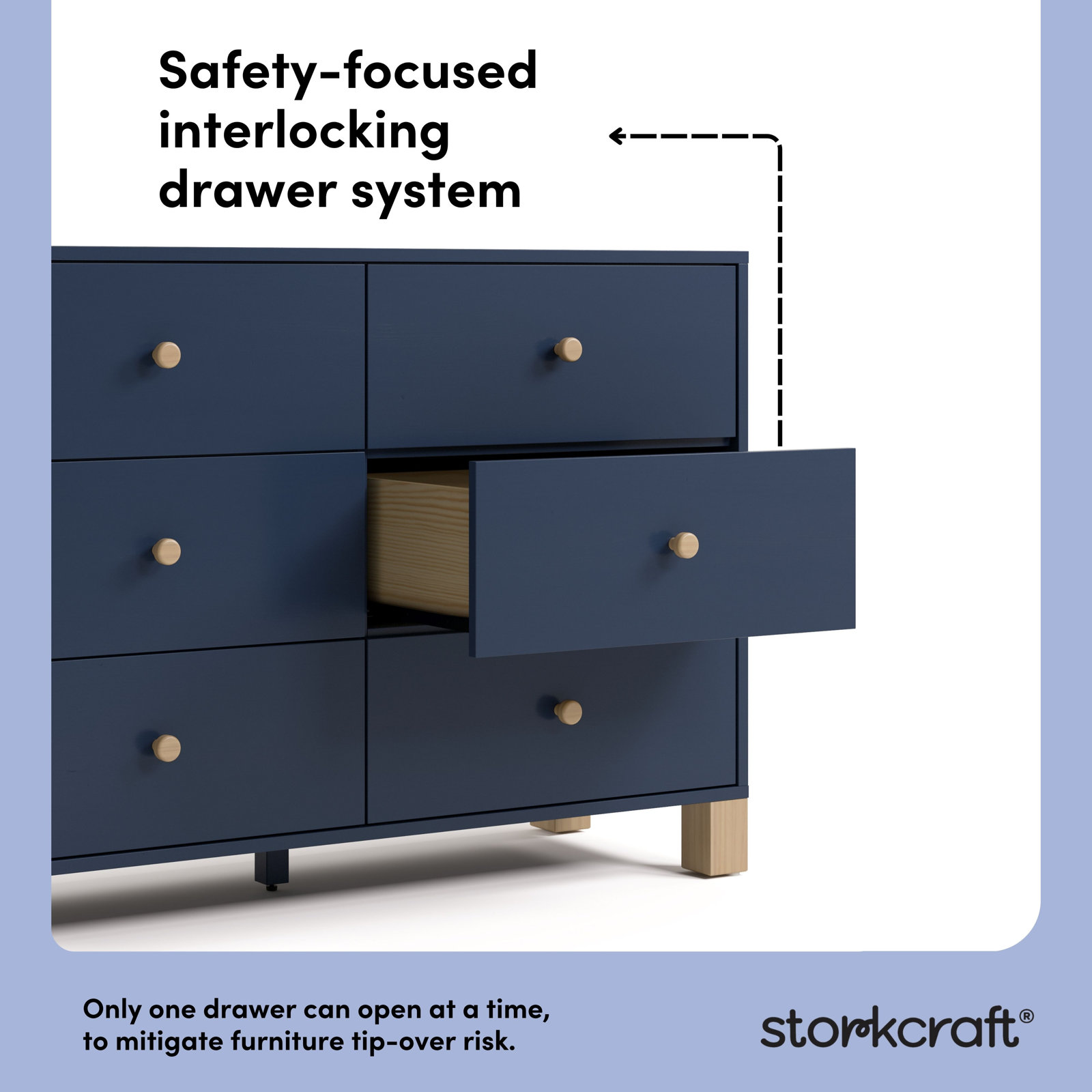 California 6 Drawer Dresser, Midnight Blue/Driftwood